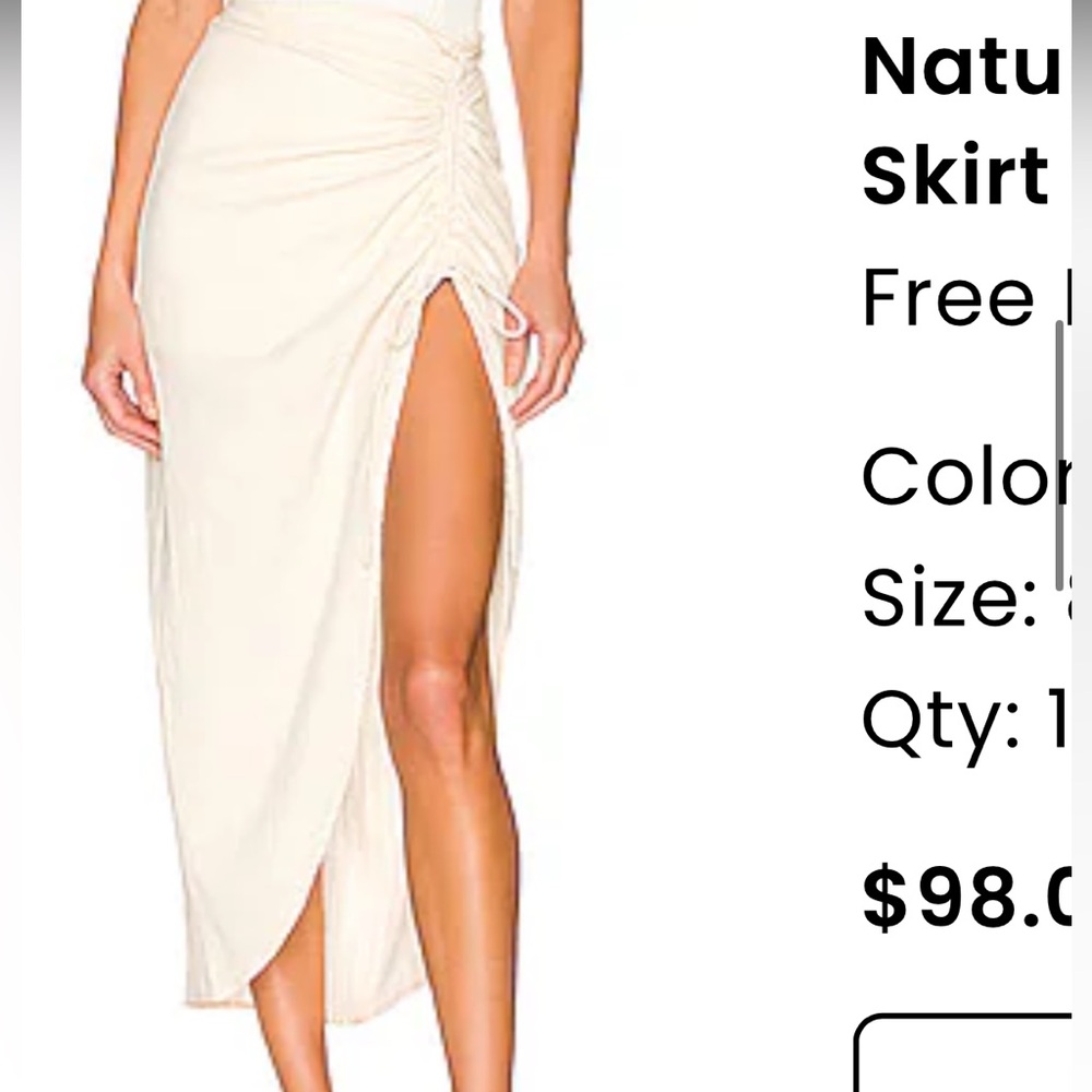 Free People Cream Ruched High-Slit Midi Skirt